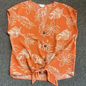 Sienna Sky Orange Leaf Print Button-Down Top